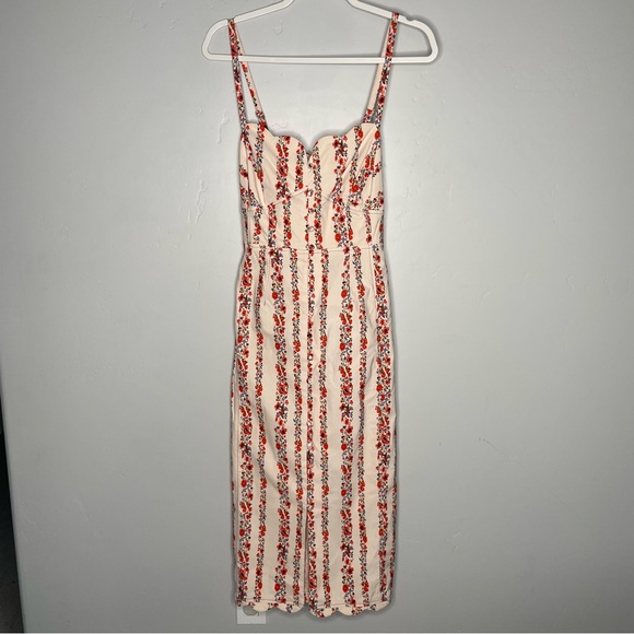 Anthropologie Sweetheart Scallop Midi Sheath Dress Button Floral Stripe NWT 14 - Picture 6 of 12
